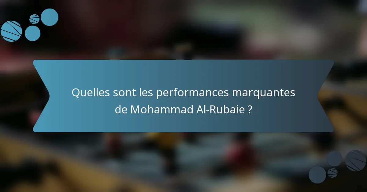 Quelles sont les performances marquantes de Mohammad Al-Rubaie ?