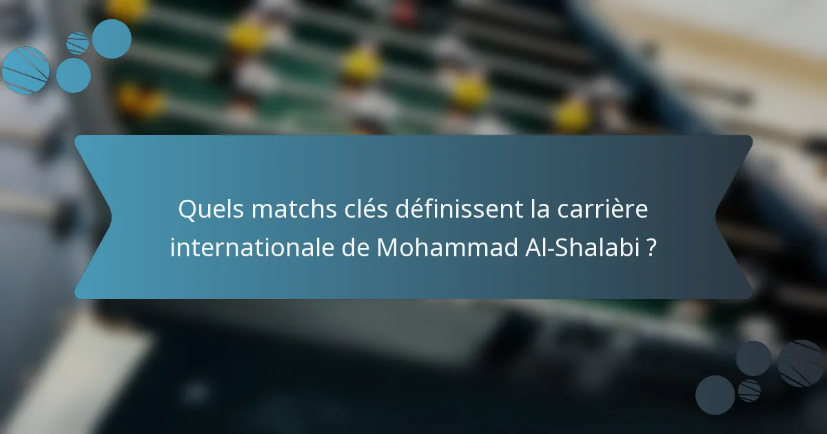 Quels matchs clés définissent la carrière internationale de Mohammad Al-Shalabi ?